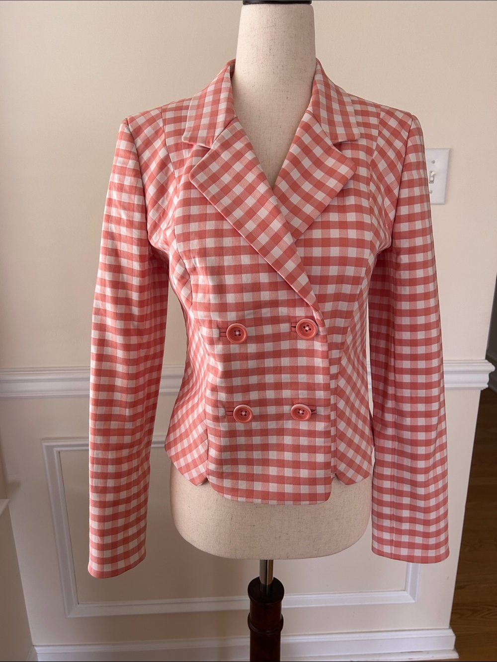 Brooks Brothers Pink and White Gingham Double-Breasted Blazer